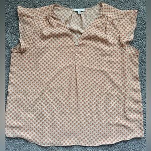 Maison D’Amelie  Paris Blouse Cap Sleeve Geometric Print Top - Orange